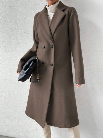 Women Plain Front Button Concealed Placket Long Sleeve Simple Jacket