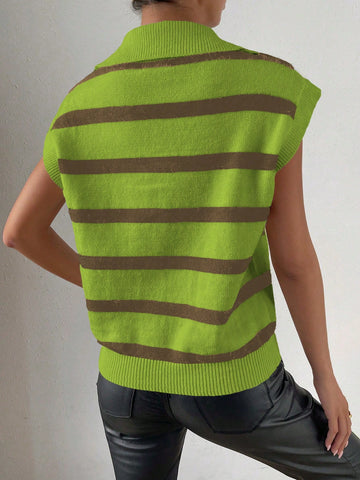 RosyDaze Striped Pattern Batwing Sleeve Sweater Vest
