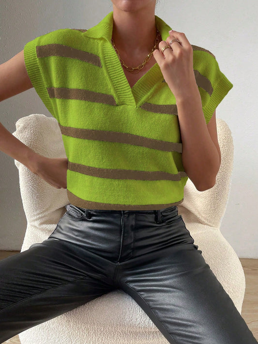 RosyDaze Striped Pattern Batwing Sleeve Sweater Vest
