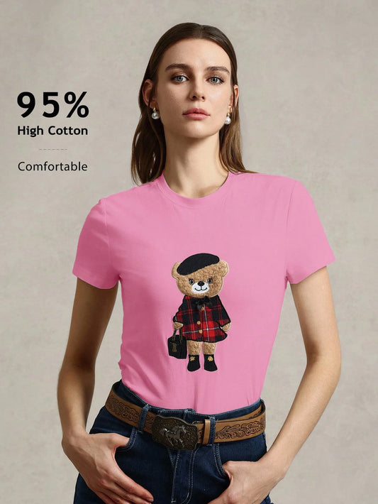 Casual Knit Crew Neck Short Sleeve Fitted Women T-Shirt