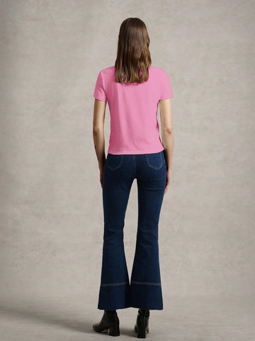 Casual Knit Crew Neck Short Sleeve Fitted Women T-Shirt