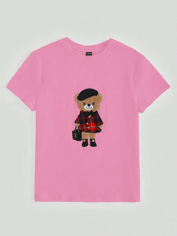 Casual Knit Crew Neck Short Sleeve Fitted Women T-Shirt