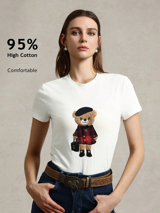 Casual Knit Crew Neck Short Sleeve Fitted Women T-Shirt