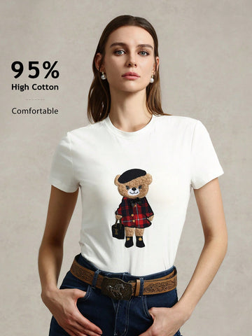 Casual Knit Crew Neck Short Sleeve Fitted Women T-Shirt