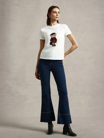 Casual Knit Crew Neck Short Sleeve Fitted Women T-Shirt