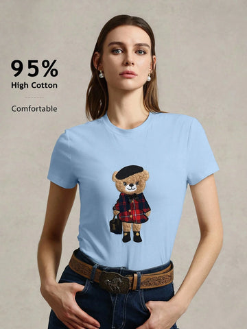 Casual Knit Crew Neck Short Sleeve Fitted Women T-Shirt