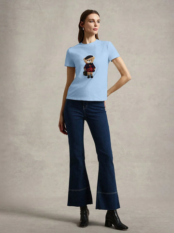 Casual Knit Crew Neck Short Sleeve Fitted Women T-Shirt