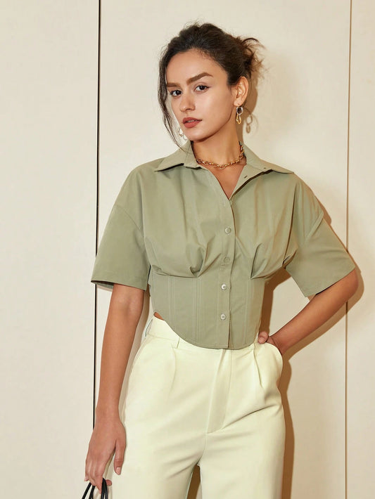 Casual Solid Color Short Sleeve Crop Top Shirt
