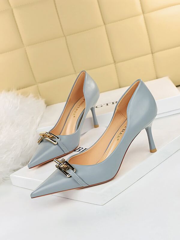 Chain Decor Point Toe Stiletto Heeled Court Pumps