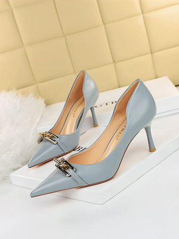 Chain Decor Point Toe Stiletto Heeled Court Pumps