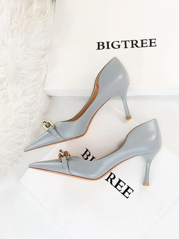 Chain Decor Point Toe Stiletto Heeled Court Pumps