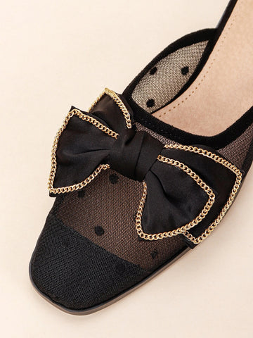 Chain & Bow Decor Flat Mules