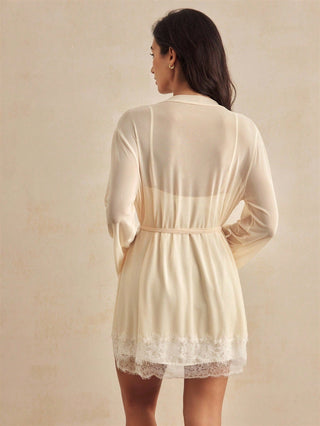 Women's Contrast Lace Camisole Nightgown And Tie Waist Sheer Robe Set