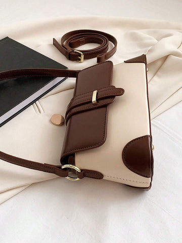 Chic Retro Patchwork Shoulder Bag Unique Niche Design