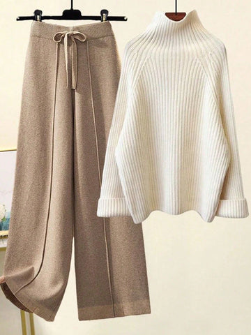 Ribbed Knit Cream Color Sweater & Pants