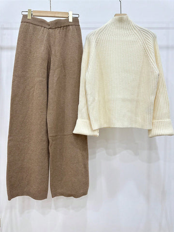 Ribbed Knit Cream Color Sweater & Pants