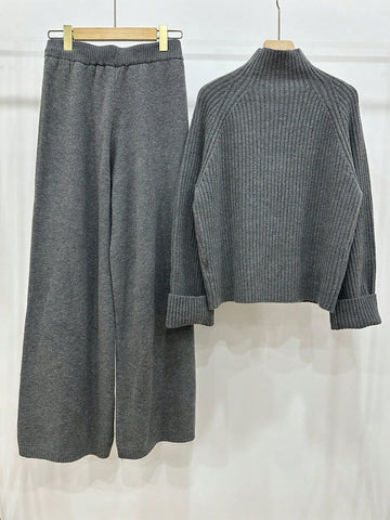 Ribbed Knit Cream Color Sweater & Pants