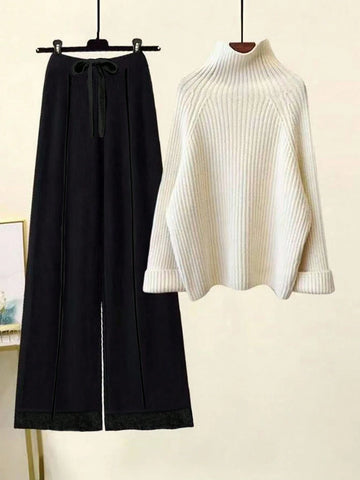 Ribbed Knit Cream Color Sweater & Pants