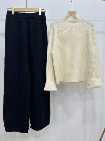 Ribbed Knit Cream Color Sweater & Pants