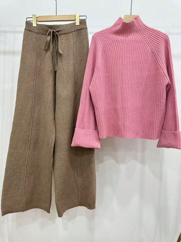 Ribbed Knit Cream Color Sweater & Pants