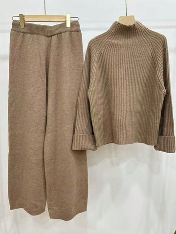 Ribbed Knit Cream Color Sweater & Pants