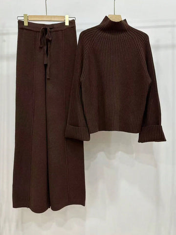 Ribbed Knit Cream Color Sweater & Pants