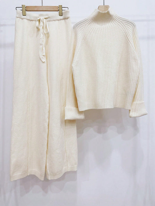 Ribbed Knit Cream Color Sweater & Pants