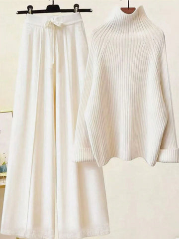 Ribbed Knit Cream Color Sweater & Pants
