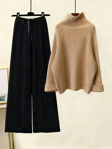 Ribbed Knit Cream Color Sweater & Pants