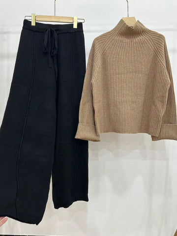 Ribbed Knit Cream Color Sweater & Pants