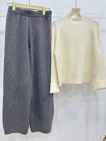 Ribbed Knit Cream Color Sweater & Pants