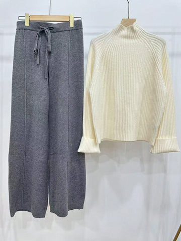 Ribbed Knit Cream Color Sweater & Pants