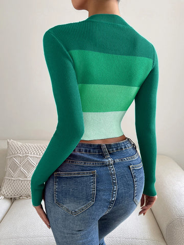 Chiquease Color Block Mock Neck Sweater