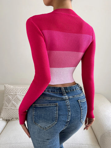 Chiquease Color Block Mock Neck Sweater