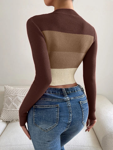 Chiquease Color Block Mock Neck Sweater
