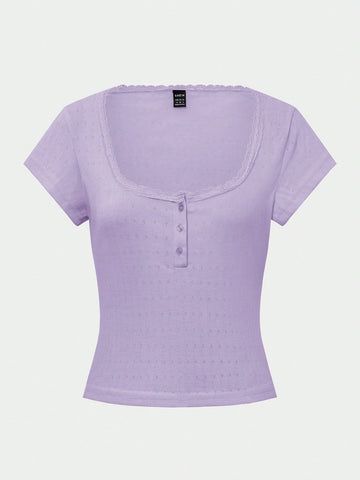 Chiquease Sweet Lace Trim Short Sleeve T-Shirt