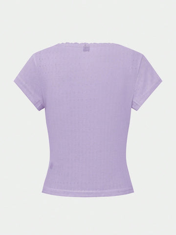 Chiquease Sweet Lace Trim Short Sleeve T-Shirt