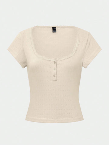 Chiquease Sweet Lace Trim Short Sleeve T-Shirt