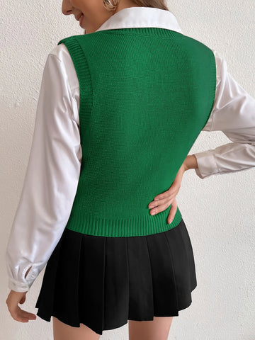 Women's Solid V-Neck Casual Comfortable Knitted Sweater Vest