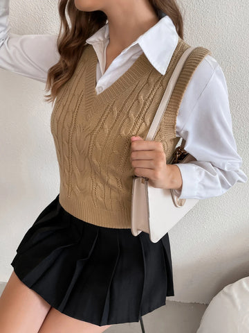 Women's Solid V-Neck Casual Comfortable Knitted Sweater Vest