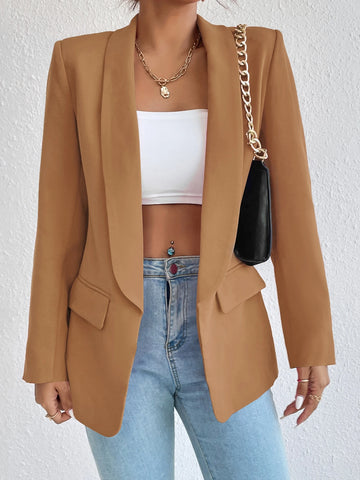 Women's Solid Color Shawl Collar Long Sleeve Casual Blazer Jacket