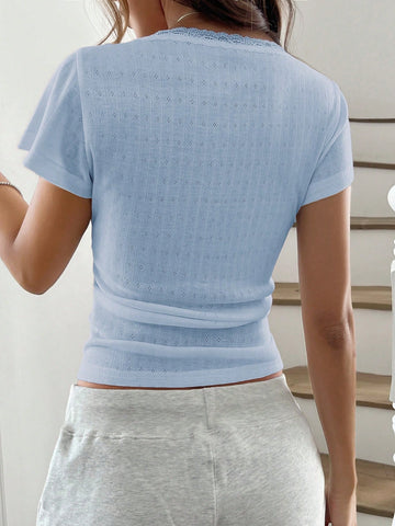 Chiquease Sweet Lace Trim Short Sleeve T-Shirt