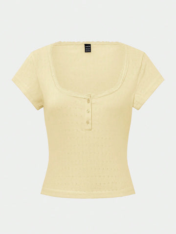 Chiquease Sweet Lace Trim Short Sleeve T-Shirt