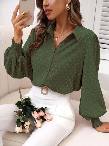 Chiquease Swiss Dot Shirred Lantern Sleeve Shirt
