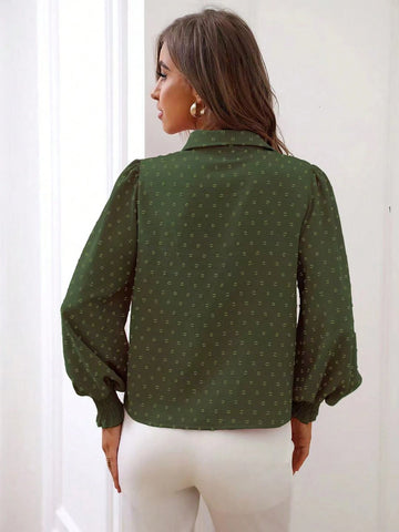 Chiquease Swiss Dot Shirred Lantern Sleeve Shirt
