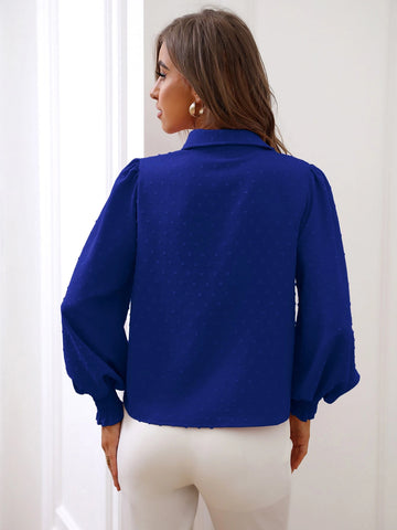 Chiquease Swiss Dot Shirred Lantern Sleeve Shirt