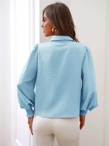 Chiquease Swiss Dot Shirred Lantern Sleeve Shirt
