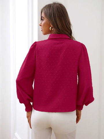 Chiquease Swiss Dot Shirred Lantern Sleeve Shirt