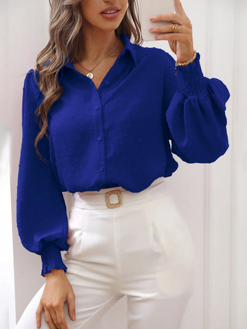 Chiquease Swiss Dot Shirred Lantern Sleeve Shirt
