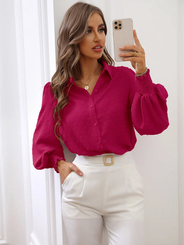 Chiquease Swiss Dot Shirred Lantern Sleeve Shirt